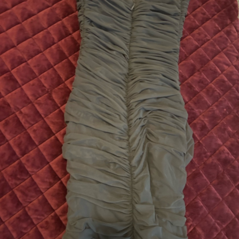 House of CB Elegant Gray ruched Strapless Dress - Picture 9 of 11
